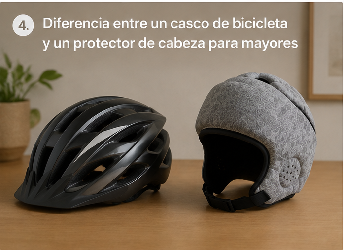 Diferencia entre un casco de bicicleta y un protector de cabeza para mayores