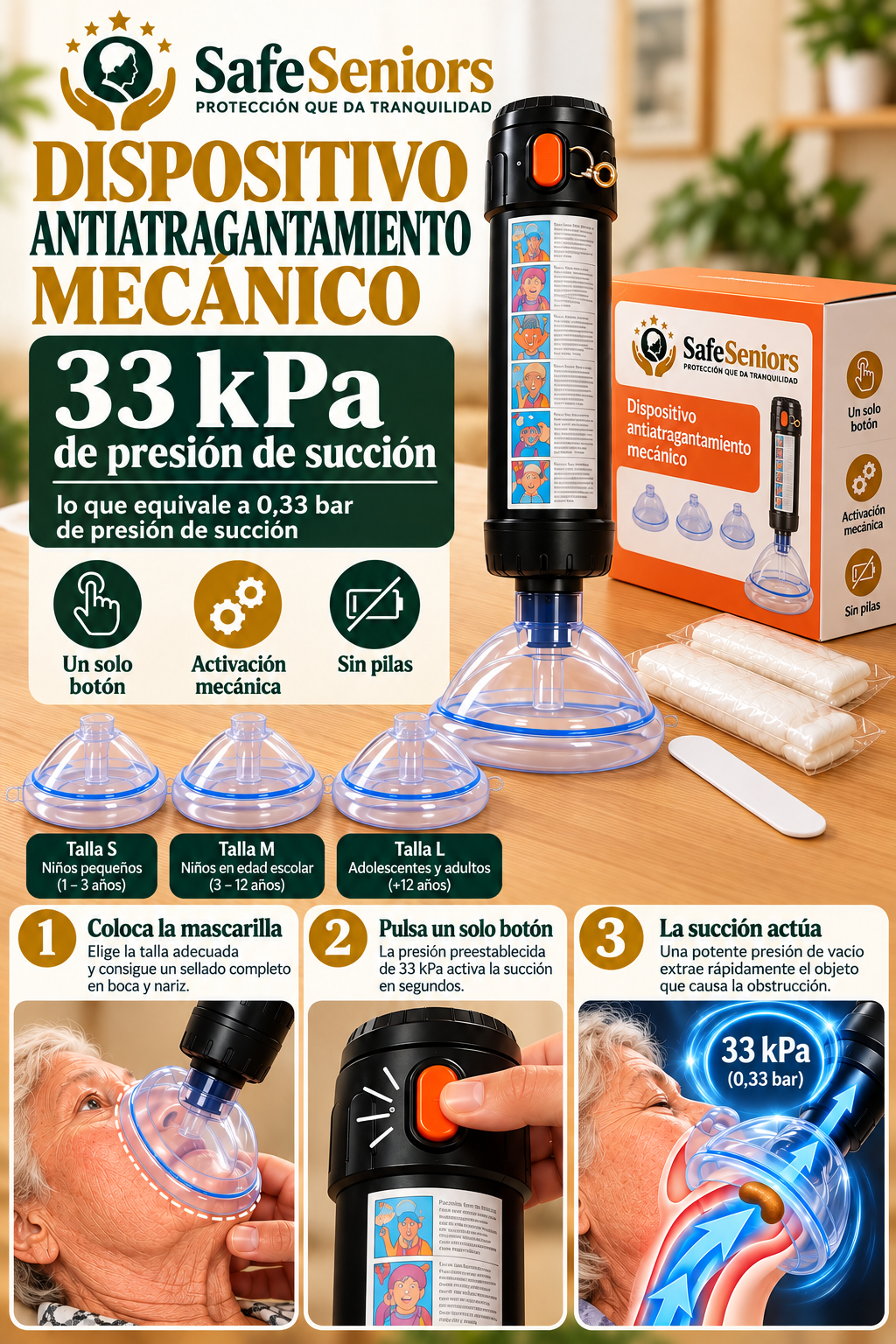 Dispositivo antiasfixia Automático para Adultos y Niños · SafeSeniors™